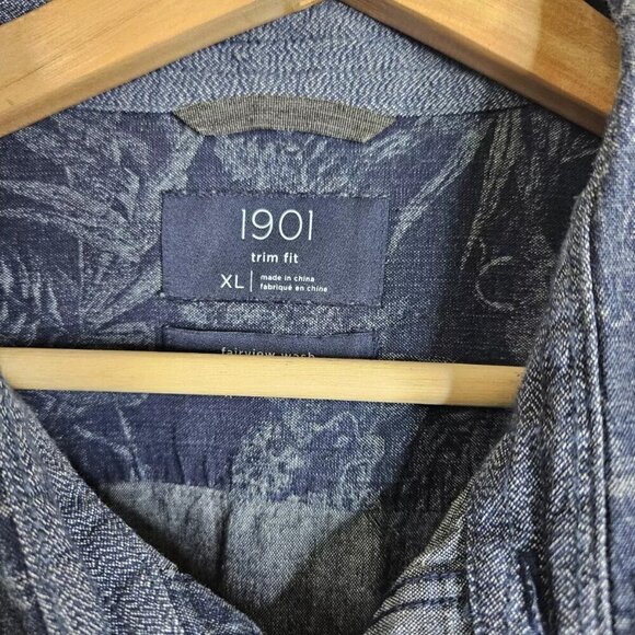1901 Tropical Denim Look Blue Button Down Shirt Mens Size XL - Picture 5 of 6
